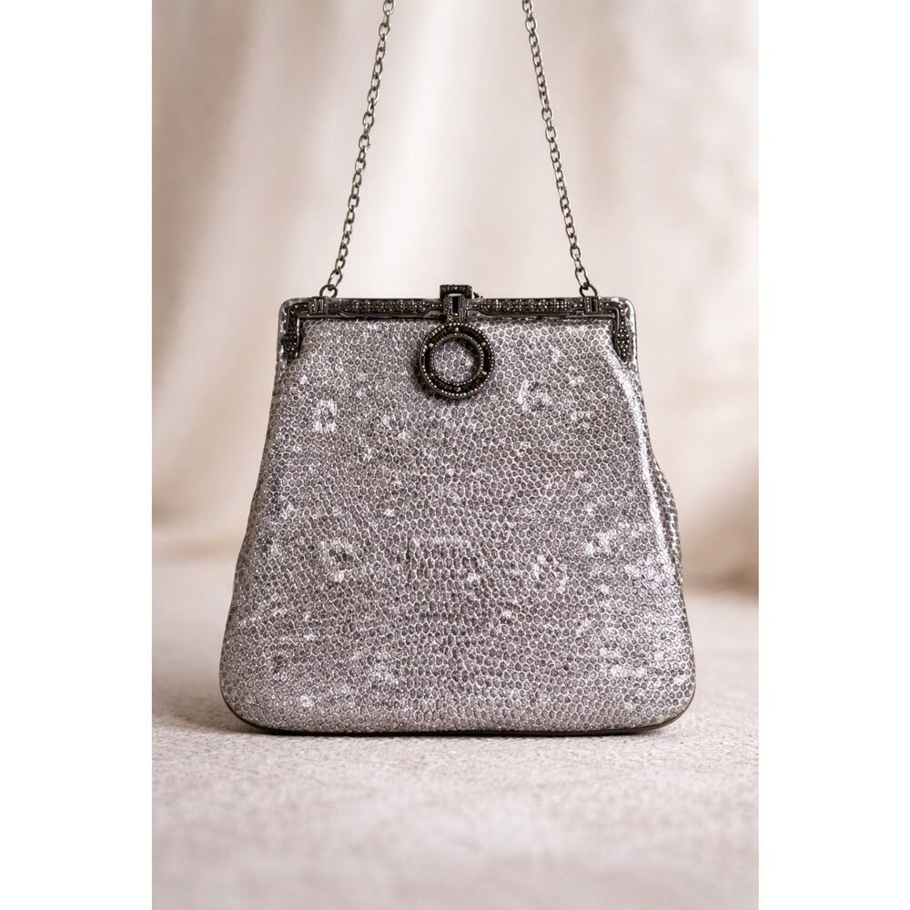 Vintage Jacomo Paris Evening Bag Art Deco Clasp Metallic Chain Mini Purse
